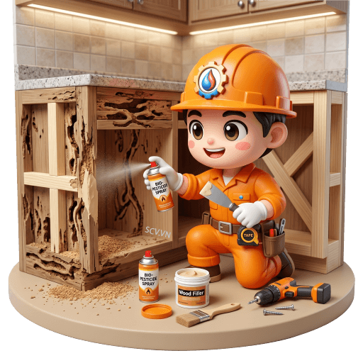 Sửa tủ bếp gỗ bị mối mọt