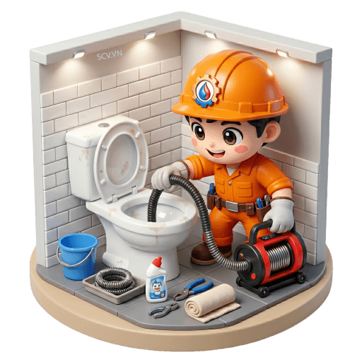 Thông bồn cầu nghẹt bằng máy