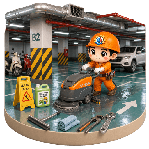 Vệ sinh hầm để xe